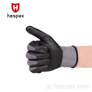 Hespax OEM 15Gマイクロフォームニトリル点線作業手袋